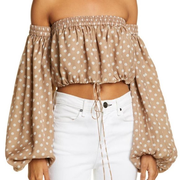 Amur Tops - AMUR "ROSALINE" 100% SILK BRN/CREAM POLKA TOP M